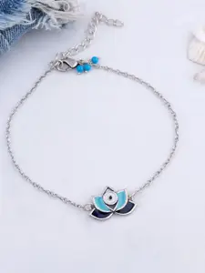 Voylla Women Silver-Toned & Blue Brass Enamelled Silver-Plated Link Bracelet
