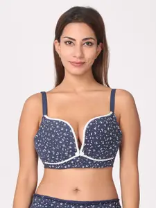 The Mom Store The Mom Store Blue & White Floral Maternity Bra-Underwired Heavily Padded MBFTOP-FLRPNT-S
