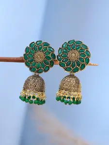 Crunchy Fashion Green Contemporary Jhumkas Earrings