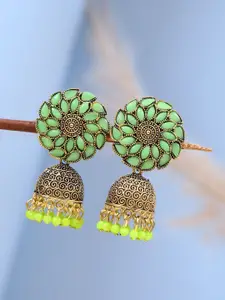 Crunchy Fashion Green Contemporary Jhumkas Earrings