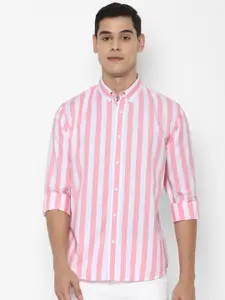 FOREVER 21 Men Pink & White Slim Fit Opaque Pure Cotton Striped Casual Shirt