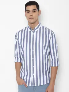 FOREVER 21 Men Blue & White Slim Fit Opaque Striped Pure Cotton Casual Shirt