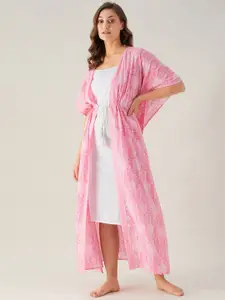 The Kaftan Company Pink Printed Maxi Pure Cotton Nightdress