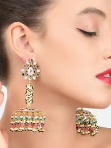 Zaveri Pearls Multicoloured Clustered Beads & Meenakari Contemporary Jhumkas Earrings