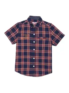 UNDER FOURTEEN ONLY Boys Navy Blue Cotton Checked Casual Shirt
