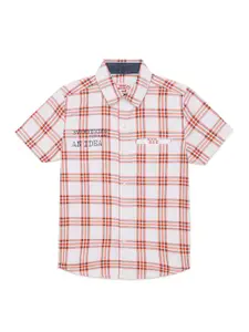 UNDER FOURTEEN ONLY Boys White Opaque Checked Cotton Casual Shirt
