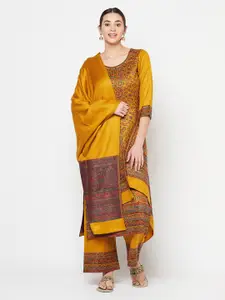 Safaa Mustard & Red Viscose Rayon Unstitched Dress Material