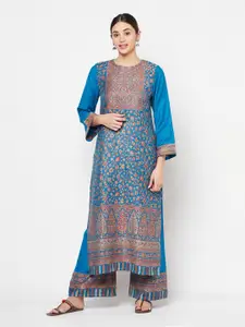 Safaa Blue & Red Viscose Rayon Unstitched Dress Material