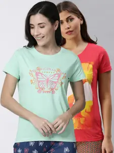 Kryptic Women Pack Of 2 Printed Pure Cotton T-Shirts