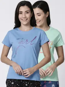 Kryptic Women Pack Of 2 Printed Pure Cotton Lounge T-Shirts