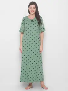 AV2 Women Green Printed Maxi Nightdress