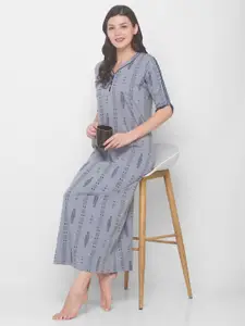 AV2 Grey Printed  Pure Cotton Maxi Nightdress