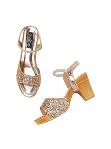 SAPATOS Gold-Toned Embellished Block Sandals