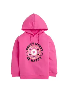 BUMZEE Girls Pink Printed Hooded Sweatshirt