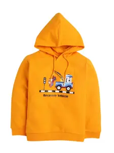 BUMZEE Boys Orange Printed Hooded Sweatshirt