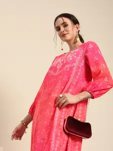 Anouk Pink Ethnic Motifs A-Line Dress
