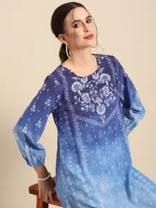 Anouk Blue Ethnic Motifs A-Line Dress