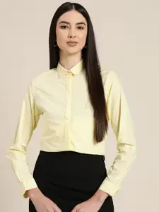 Hancock Women Yellow Solid Pure Cotton Slim Fit Formal Shirt