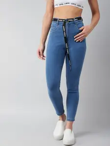 DOLCE CRUDO Women Blue Skinny Fit Stretchable Jeans with Belt