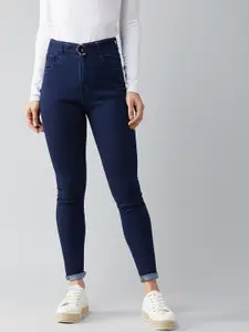 DOLCE CRUDO Women Navy Blue Skinny Fit Stretchable Jeans
