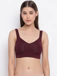 Enamor Burgundy Stretch Cotton Everyday Bra - Full Coverage Non-Padded Non-Wired