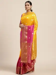 Mitera Yellow & Pink Bandhej Print Tie & Dye Saree