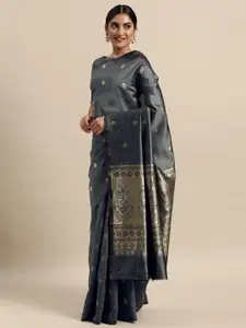 Mitera Grey Ethnic Motifs Silk Blend Saree