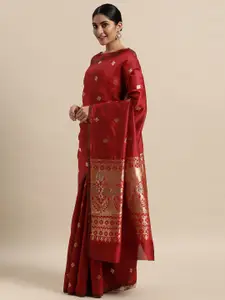 Mitera Red Ethnic Motifs Silk Blend Saree
