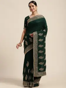 Saree mall Green Silk Blend Vichitra Ethnic Embelished Sarees