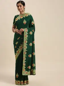 Mitera Green Ethnic Motifs Embroidered Silk Blend Saree
