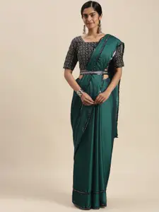 Mitera Teal Green Sequinned Border Saree