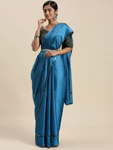 Mitera Blue Sequinned Border Saree