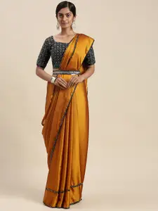 Mitera Mustard Yellow Sequinned Border Saree
