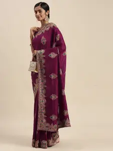 Mitera Purple Paisley Zari Silk Blend Saree