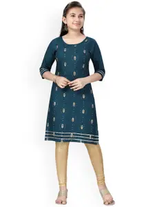 Aarika Girls Green Ethnic Motifs Printed Gotta Patti Kurta