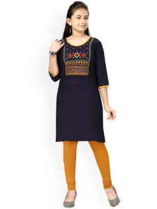 Aarika Girls Navy Blue Embroidered Thread Work Kurta