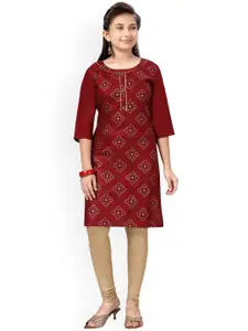 Aarika Girls Maroon Ethnic Motifs Printed Cotton Kurta