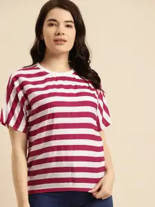 Prakrti Women Magenta & White Striped Regular Top