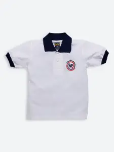 Nottie Planet Boys White & Black Polo Collar Pure Cotton T-shirt