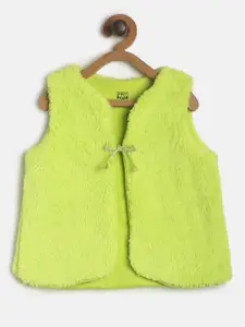 MINI KLUB Girls Lime Green Solid Open Front Fur Shrug