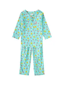 Cub McPaws Girls Turquoise Blue & Red Printed Night suit