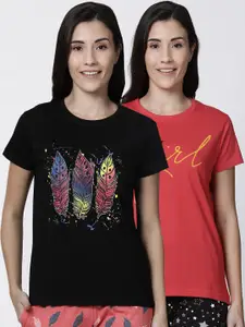 Kryptic Women Pack Of 2 Printed Pure Cotton Lounge T-Shirts