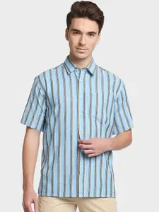 ColorPlus Men Blue Opaque Striped Cotton Casual Shirt