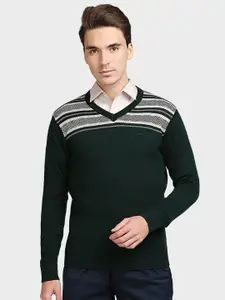 ColorPlus Men Green & Beige Printed Sweater Vest