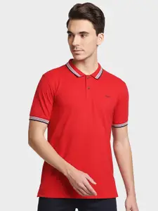 ColorPlus Men Red Polo Collar Cotton T-shirt