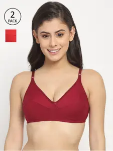 Friskers Red & Maroon Push-Up Bra Pack of 2