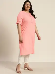 Sztori Women Plus Size Dusty Pink Woven Design Sequinned Kurta