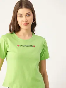 DressBerry Valentine Collection Women Green Printed Detail T-shirt
