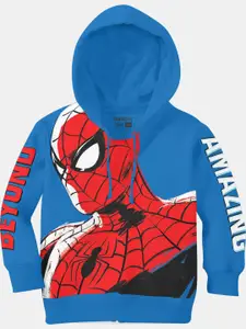 BONKIDS Boys Blue & Red Spider Man Printed Hooded Sweatshirt