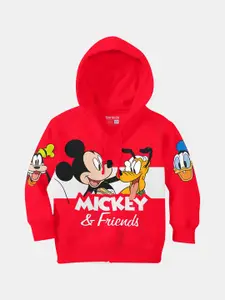 BONKIDS Girls Red Mickey Mouse Printed Hooded Sweatshirt